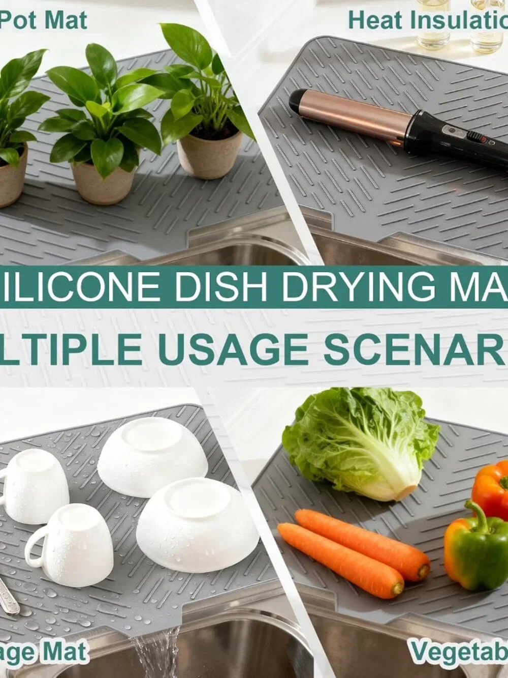 Silicone Dish Drying Mat with Built-In Drain Spout – Heat-Resistant Non-Slip